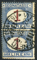 Regno Tasse 1874 Sass. N. 11 Lire 1 Azzurro Chiaro E Bruno, Coppia Verticale Usata Cat. € 50 - Segnatasse