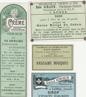 AUTRE COLLECTION 46 :  Lot De 4 étiquettes Pharmaceutique E Giraud Pharmacie Du Chemin De Fer A Lunel - Equipo Dental Y Médica