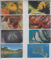 BRASIL 2002 FISH SEA STAR CRAB HORSE URCHIN MEDUSA 8 PHONE CARDS - Vissen