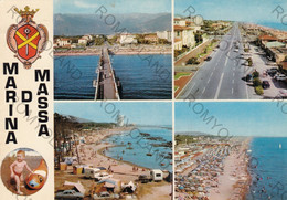 CARTOLINA  MARINA DI MASSA,TOSCANA,SPIAGGIA,MARE,ESTATE,VACANZA,BAGNI,BARCHE A VELA,BAGNI,LIDO,VIAGGIATA 1977 - Massa