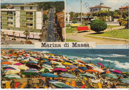 CARTOLINA  MARINA DI MASSA,TOSCANA,SPIAGGIA,MARE,ESTATE,VACANZA,BAGNI,BARCHE A VELA,BAGNI,LIDO,VIAGGIATA 1969 - Massa