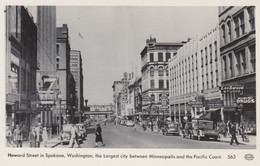 Spokane Washington, Howard Street Scene, Drug Store, Jewelry, Milwaukee Road Signs, C1940s Real Photo Postcard - Spokane