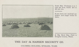 Spokane Washington, Day & Hansen Security Co. Advertisement, Farming Information, C1900s/10s Vintage Postcard - Spokane