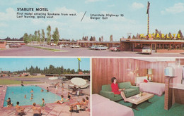Spokane Washington, Starlite Motel, Room Interior Woman Watching TV, Autos, C1960s Vintage Postcard - Spokane