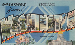 Spokane Washington, Large Letter Greetings, C1940s Vintage Linen Postcard - Spokane