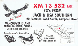 Eagle, Bear, Salmon, Deer On QSL From Jack & Lisa Southern, Petersen Rd, Campbell River, Vancouver Isl., XM13-532 (1971) - CB