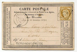 !!! CARTE PRECURSEUR TYPE CERES CACHET DE BEAUGENCY (LOIRET) DE 1876, GC 376 - Cartes Précurseurs
