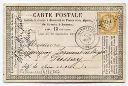!!! CARTE PRECURSEUR TYPE CERES GC 2867 CACHET DE PITHIVIERS (LOIRET) 1875 - Vorläufer