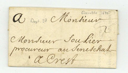 Grenoble 1685 Pour Crest LETTRE TAXEE Boliat Bolliat - ....-1700: Vorläufer