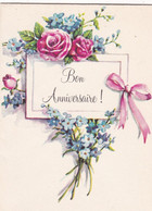 Fête : Anniversaire : Bon Anniversaire - Pliante - En 4 Volets : Fleurs - Roses - Myosotis : 11,5cm X 8,5cm : 5 BG 2 1F - Geburtstag