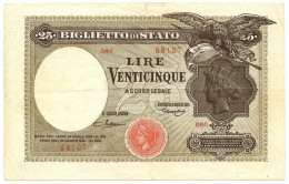 25 LIRE BIGLIETTO DI STATO AQUILA CON BANDIERA SABAUDA 27/09/1923 BB - Regno D'Italia – Other