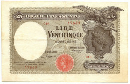 25 LIRE BIGLIETTO DI STATO AQUILA CON BANDIERA SABAUDA 27/09/1923 BB/BB+ - Andere