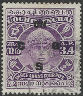 Cochin(India). 1933-38 Mahraja Rama Varma III. Official. 3a4p Used SG O41 - Cochin