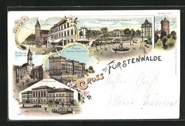 Lithographie Fürstenwalde A. D. Spree, Städt. Gymnasium, Kaserne - Fürstenwalde