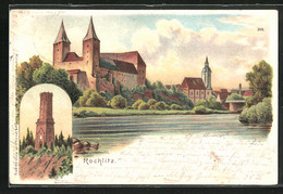 Lithographie Rochlitz, Denkmal Und Teilansicht Mit Kirche & Schloss - Rochlitz