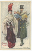 ILLUSTRATEUR - S. BOMPARD - Bonne Année - Couple élégants Avec Cadeaux Dans La Neige (ART DECO/FASHION CHIC) - Bompard, S.