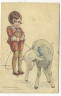 ILLUSTRATEUR - S. BOMPARD - Enfant Avec Agneau (PAQUES? Carte Tres Mignonne) - Bompard, S.