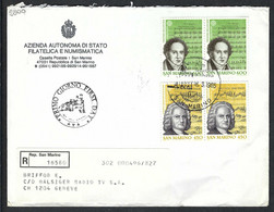 SAINT-MARIN 1985: LSC Rec. Pour Genève, Affr. De 2800L (TP Au Recto Et Au Verso) - Covers & Documents