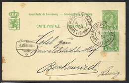 LUXEMBOURG 1904: CP Entier De 5c Pour La Suisse, Affr. Compl. De 5c Avec TP Correspondant - 1895 Adolphe De Profil