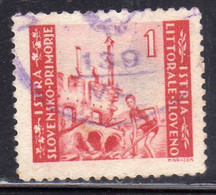 ISTRIA E LITORALE SLOVENO 1945 TIRATURA DI LUBIANA LIRE 1 USATO USED OBLITERE' - Yugoslavian Occ.: Slovenian Shore