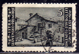 ISTRIA E LITORALE SLOVENO 1946 TIRATURA DI ZAGABRIA LIRE 5 USATO USED OBLITERE' - Joegoslavische Bez.: Slovenische Kusten