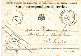 1892 Carte Correspondance De Service - St Nicolas - Ministère Agriculture - Industrie - Ponts à Chaussées - Otros & Sin Clasificación