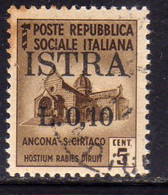 OCCUPAZIONE JUGOSLAVIA IUGOSLAVIA ISTRA ISTRIA POLA 1945 SOPRASTAMPATO D'ITALIA ITALY LIRE 0,10su 5c USATO USED OBLITERE - Occ. Yougoslave: Trieste