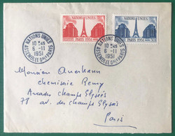 France N°911 Et 912 Sur Enveloppe TAD NATIONS UNIES ASSEMBLEE Gale PARIS 6.11.1951 - (B3584) - 1921-1960: Période Moderne