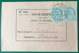 France N°111 (paire) Sur AVIS DE RECEPTION 3.12.1905 - (B3585) - 1877-1920: Période Semi Moderne