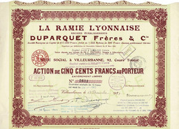 Titre Ancien - La Ramie Lyonnaise - Anciens Etablissements Duparquet Frères & Cie - Société Anonyme - Titre De 1939 - - Textil