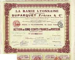 Titre Ancien - La Ramie Lyonnaise - Anciens Etablissements Duparquet Frères & Cie - Société Anonyme - Titre De 1962 - - Textile