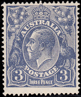 Australia 1926-30 MH Sc #72b 3p George V Blue Die I Variety - Mint Stamps