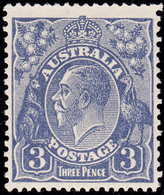 Australia 1926-30 MH Sc #72a 3p George V Blue Die I Variety Crease - Ongebruikt