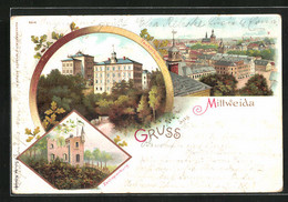 Lithographie Mittweida, Ortsansicht, Technikum, Zschopauburg - Zschopau