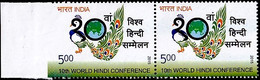 PEACOCK-BIRDS-PHEASANTS-HINDI LANGUAGE- STYLIZED- IMPERF ON LEFT EDGE-ERROR- PAIR-MNH-RARE- INDIA- 2015-SBS-42 - Paons