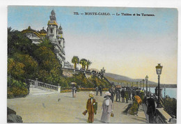 (RECTO / VERSO) MONTE CARLO - N° 772 - LE THEATRE ET LES TERRASSES AVEC PERSONNAGES - CPA COULEUR - Operahuis & Theater