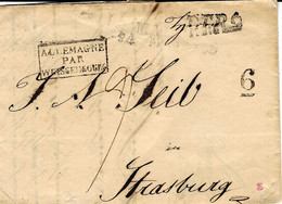 1834- Letter From MAINZ To Strasburg  - Entrance ALLEMAGNE / PAR / STRASBOURG  Noir - Entry Postmarks