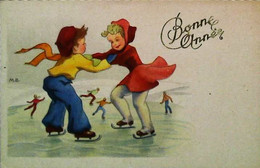 ►  CPA Illustration Couple Patin à Glace Ice Skate - Patinage Artistique