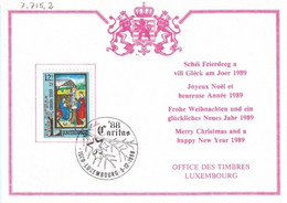 Luxembourg 1988 - FDC CARITAS Carte De Voeux Office Des Timbre (7.715.2) - Lettres & Documents