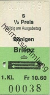 Schweiz - Bönigen Brienz Und Zurück - Fahrkarte 1/2 Preis - Europa