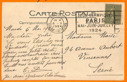 Aa2926 - FRANCE - POSTAL HISTORY - 1924 Olympic Games POSTMARK On Postcard - Sommer 1924: Paris