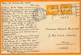 Aa2927 - FRANCE - POSTAL HISTORY - 1924 Olympic Games POSTMARK On Postcard - Ete 1924: Paris