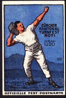 1920 Offizielle Fest Postkarte Zürcher Kant. Turnfest In Rüti. Steinstösser. Künstler Meienhofer. Gestempelt Rüti - Rüti