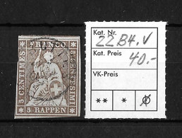 1854-1862 Helvetia (ungezähnt) →  Einkreisrundstempel      ►SBK-22B4.V◄ - Gebraucht