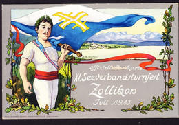 1913 Offizielle Postkarte. XI. Seeverbandsturnfest In Zollikon. Gestempelt Zollikon. Kleine Kratzspur. Künstler - Zollikon