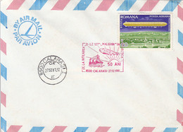 POLAR FLIGHTS, LZ-127 ZEPPELIN MEETING WITH MALYGIN ICEBREAKER SPECIAL POSTCMARK, ZEPPELIN STAMP ON COVER, 1981, ROMANIA - Polare Flüge