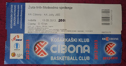 KK CIBONA ZAGREB - KK JOLLY JBŠ, ABA LEAGUE 2012/2013, MATCH TICKET - Habillement, Souvenirs & Autres