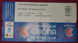 KK CIBONA ZAGREB - KK BUDUĆNOST VOLI, ABA LEAGUE 2012/2013, MATCH TICKET - Abbigliamento, Souvenirs & Varie