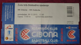 KK CIBONA ZAGREB - KK CEDEVITA, ABA LEAGUE 2012/2013, MATCH TICKET - Habillement, Souvenirs & Autres