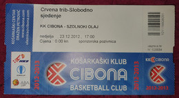 KK CIBONA ZAGREB - SZOLNOKI OLAJ, ABA LEAGUE 2012/2013, MATCH TICKET - Apparel, Souvenirs & Other